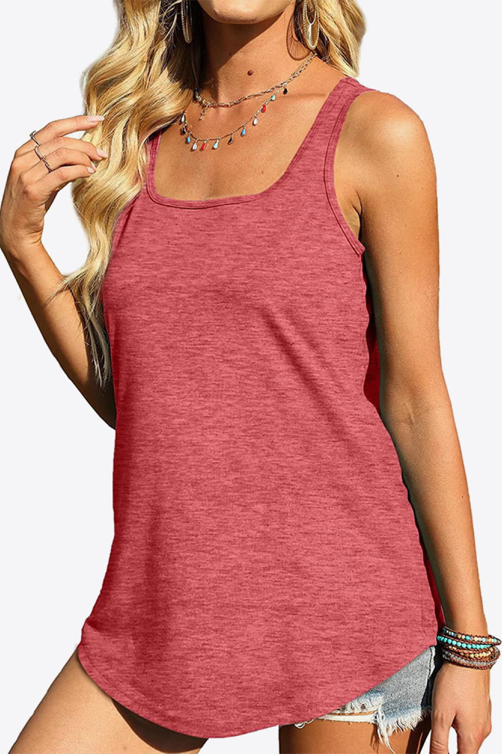 Curved Hem Square Neck Tank-Teresa&#39;s Fashionista LLC