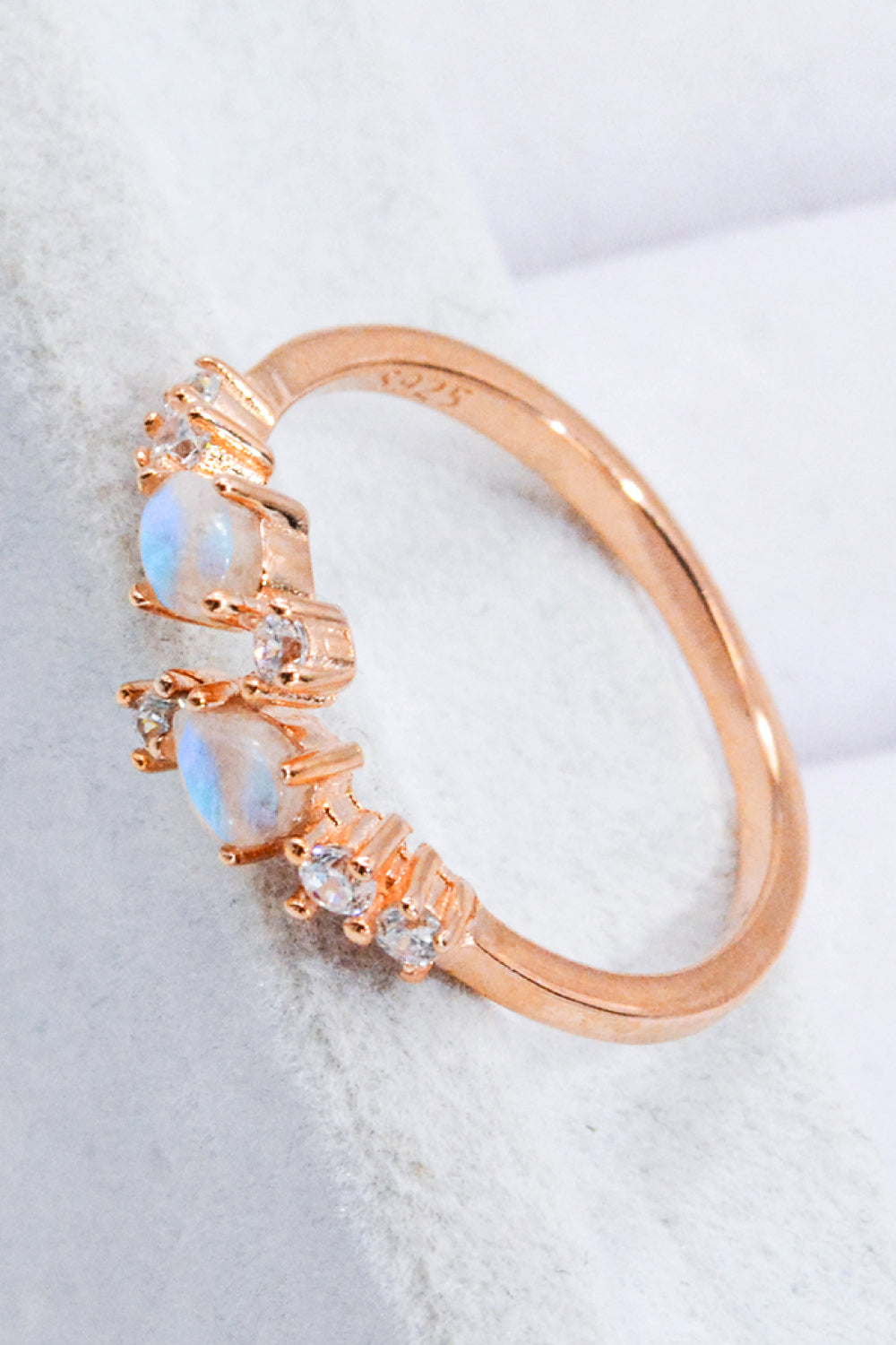 Natural Moonstone and Zircon Open Ring-Teresa&#39;s Fashionista LLC