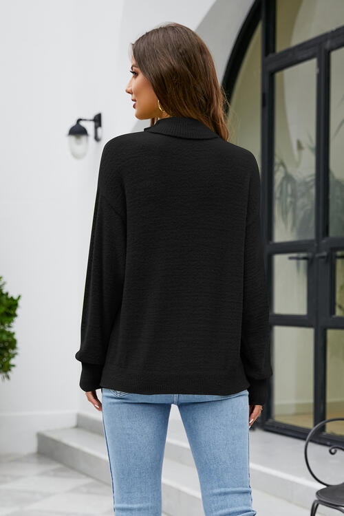 Mock Neck Dropped Shoulder Long Sleeve Sweater-Teresa&#39;s Fashionista LLC