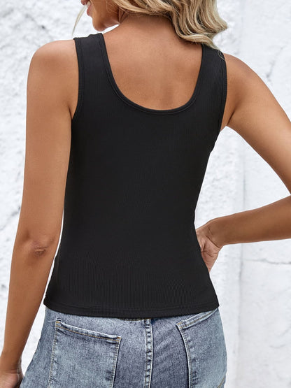 Strappy Round Neck Ribbed Tank-Teresa&#39;s Fashionista LLC