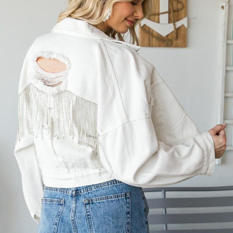 Cropped Collared Neck Dropped Shoulder Denim Jacket-Teresa&#39;s Fashionista LLC