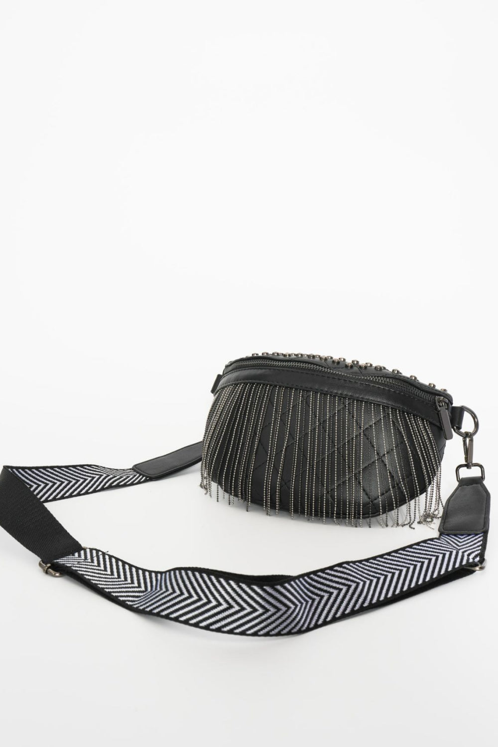 PU Leather Studded Sling Bag with Fringes-Teresa&#39;s Fashionista LLC