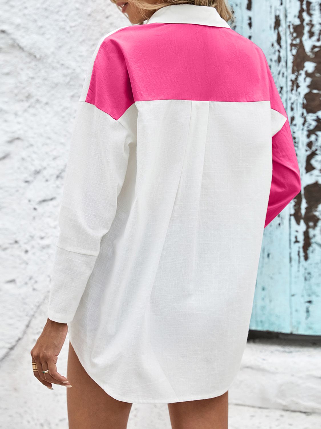 Two-Tone Contrast Drop Shoulder Shirt-Teresa&#39;s Fashionista LLC