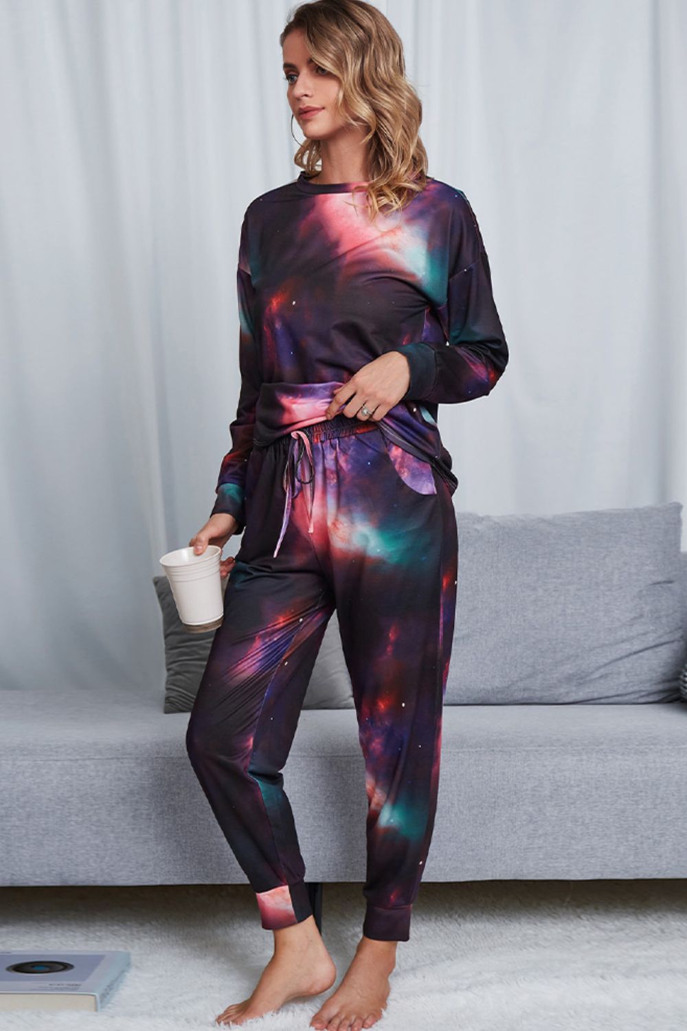 Tie-Dye Crewneck Top and Drawstring Waist Joggers Lounge Set-Teresa&#39;s Fashionista LLC