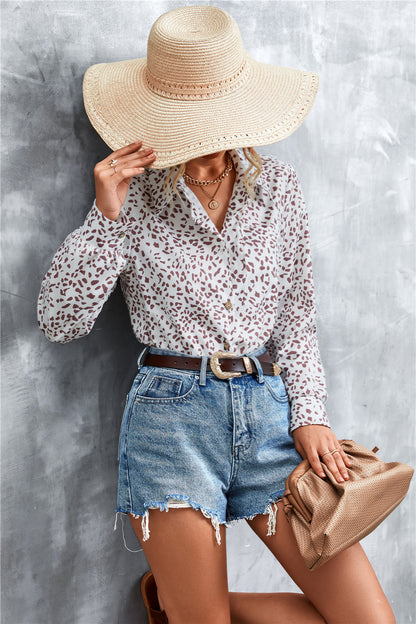 Printed Button Down Long Sleeve Shirt-Teresa&#39;s Fashionista LLC