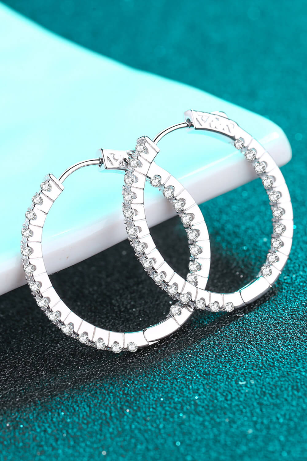 Moissanite Rhodium-Plated Hoop Earrings-Teresa&#39;s Fashionista LLC