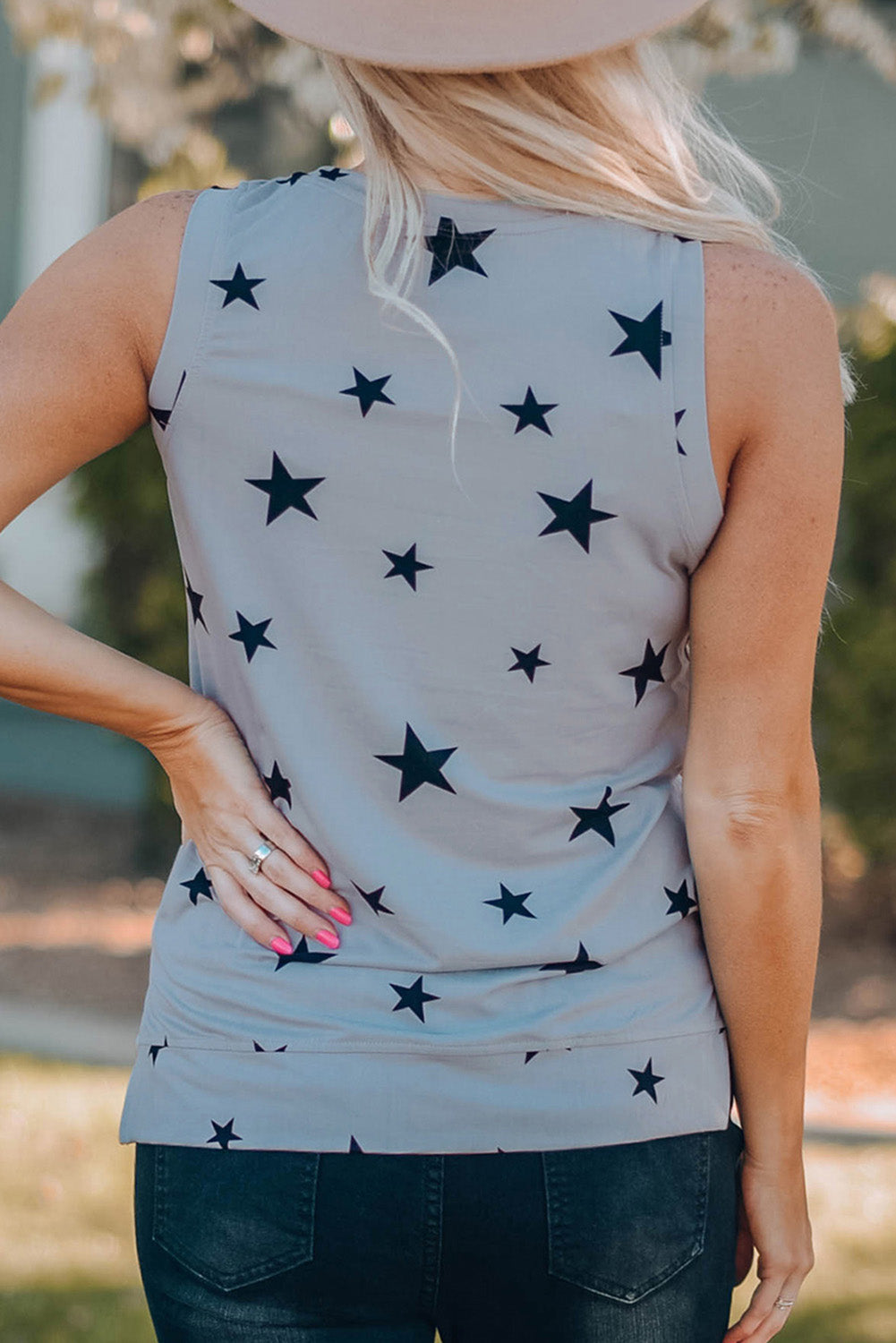 Star Print USA Slit Tank-Teresa&#39;s Fashionista LLC