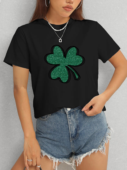 Lucky Clover Round Neck T-Shirt-Teresa&#39;s Fashionista LLC