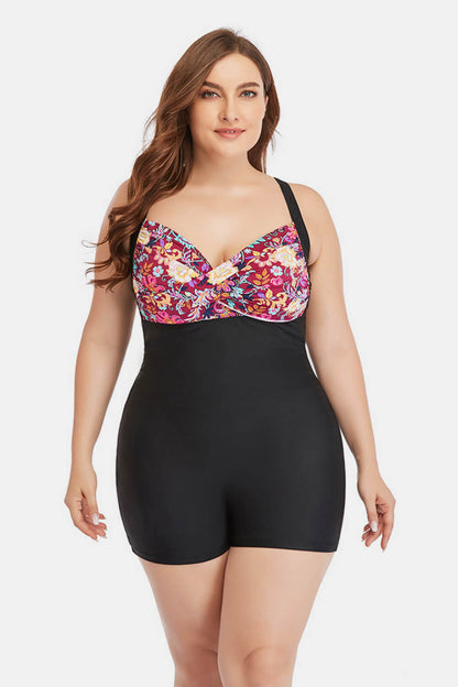 Plus Size Two-Tone One-Piece Swimsuit-Teresa&#39;s Fashionista LLC