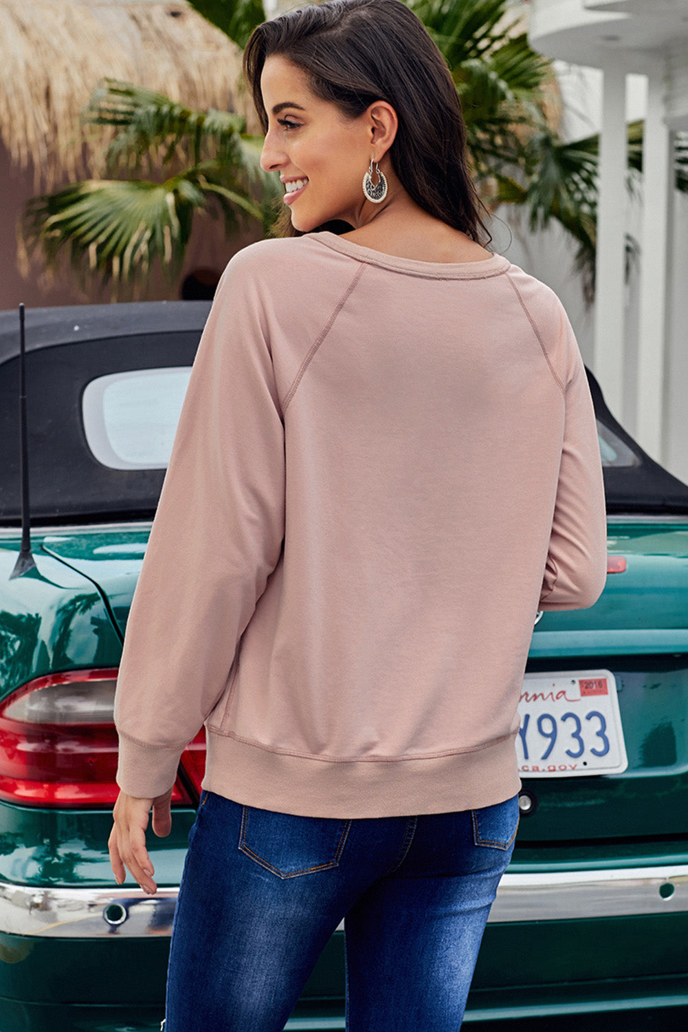 Round Neck Raglan Sleeve Exposed Seam Sweatshirt-Teresa&#39;s Fashionista LLC