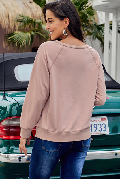 Round Neck Raglan Sleeve Exposed Seam Sweatshirt-Teresa&#39;s Fashionista LLC