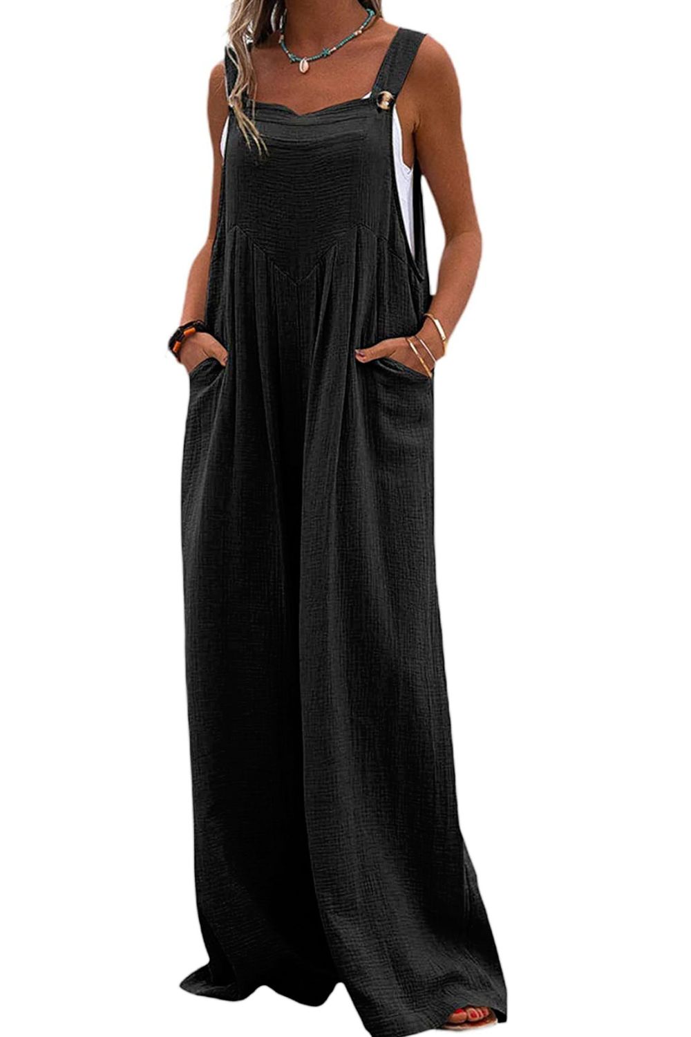 Sleeveless Wide Leg Jumpsuit with Pockets-Teresa&#39;s Fashionista LLC