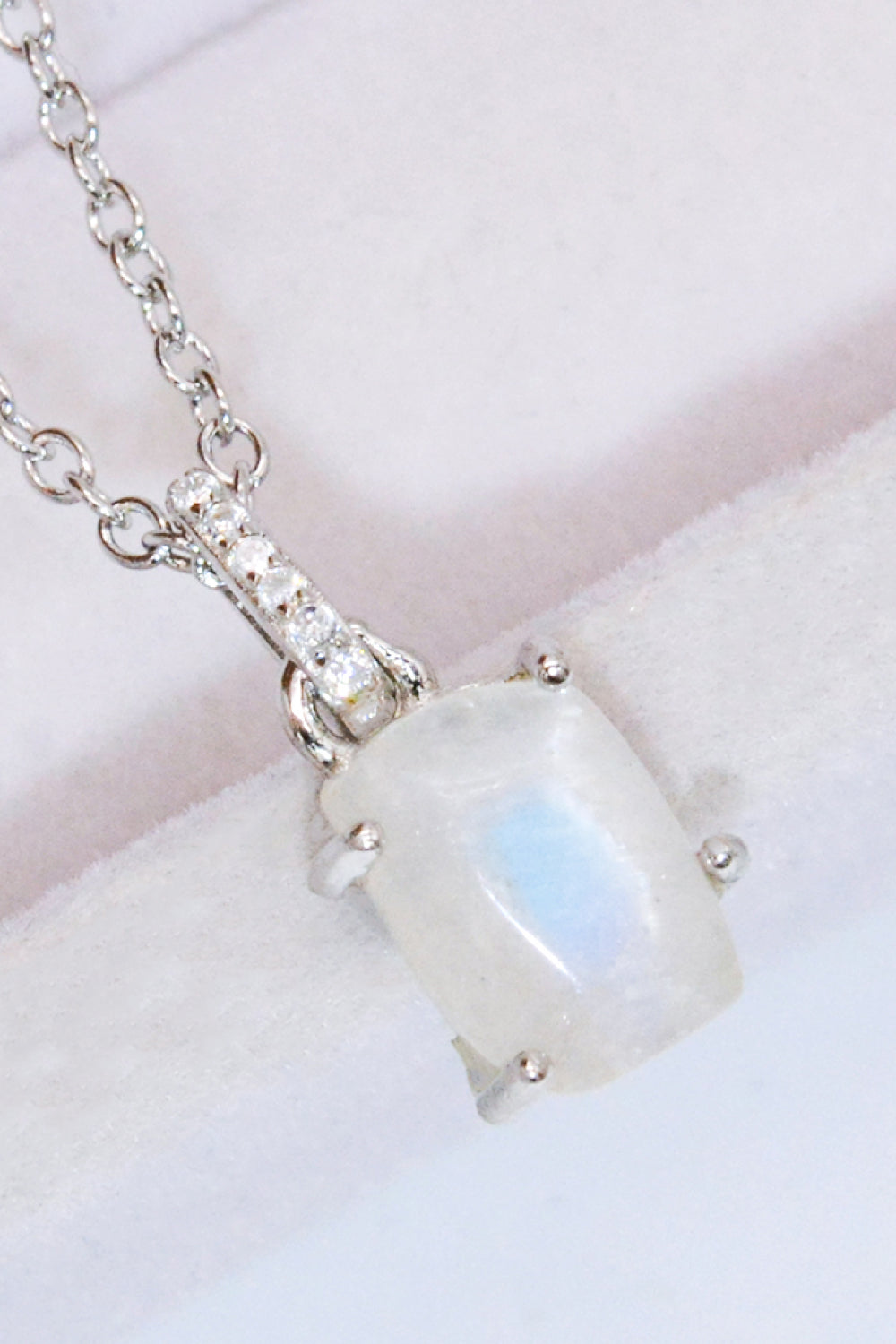 Natural Moonstone 4-Prong Pendant Necklace-Teresa&#39;s Fashionista LLC