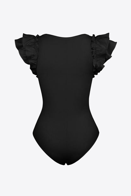 Ruffled Plunge Bodysuit-Teresa&#39;s Fashionista LLC