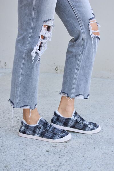 Forever Link Plaid Plush Flat Sneakers-Teresa&#39;s Fashionista LLC