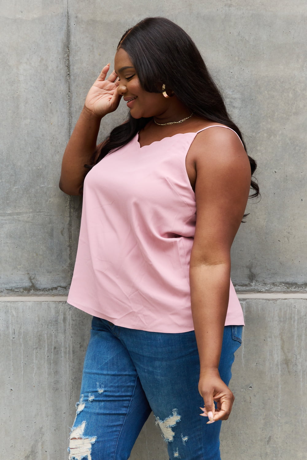 Sweet Lovely By Jen Full Size Scalloped Cami in Rosewood-Teresa&#39;s Fashionista LLC