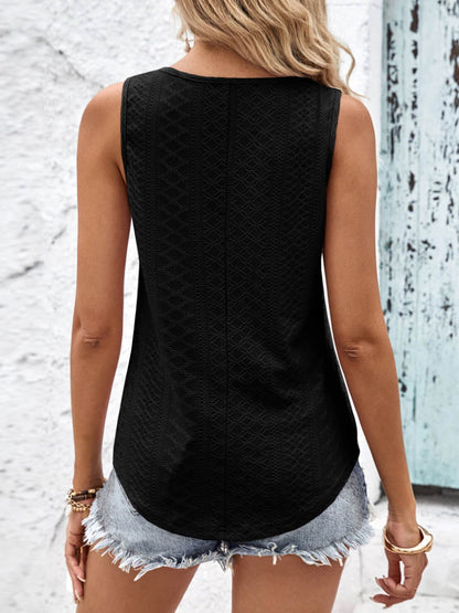 Crisscross V-Neck Eyelet Tank-Teresa&#39;s Fashionista LLC