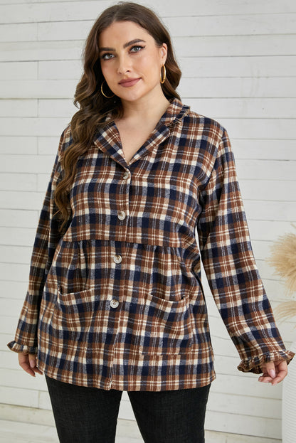 Plus Size Plaid Buttoned Collared Shacket-Teresa&#39;s Fashionista LLC