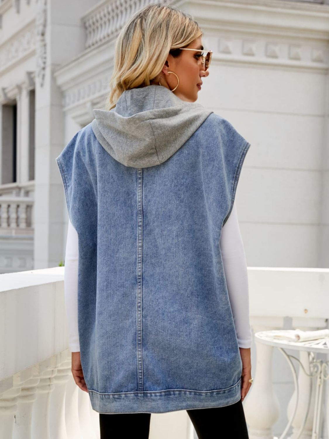 Hooded Sleeveless Denim Top with Pockets-Teresa&#39;s Fashionista LLC