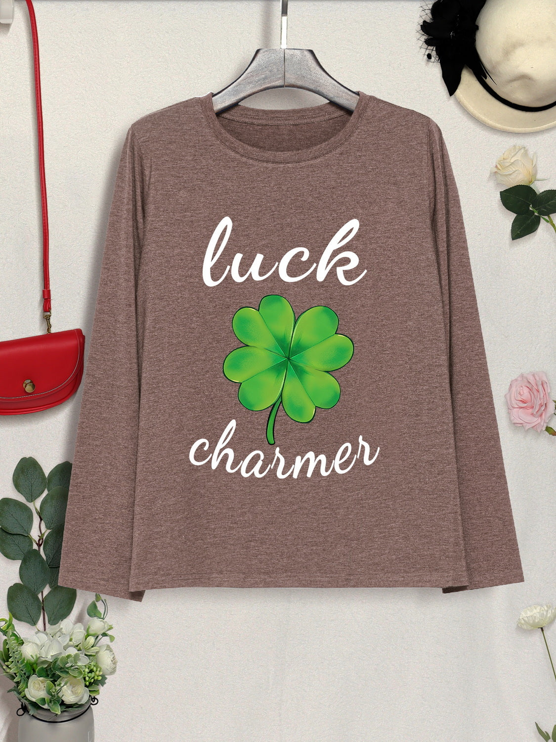 LUCK CHARMER Lucky Clover Round Neck T-Shirt-Teresa&#39;s Fashionista LLC