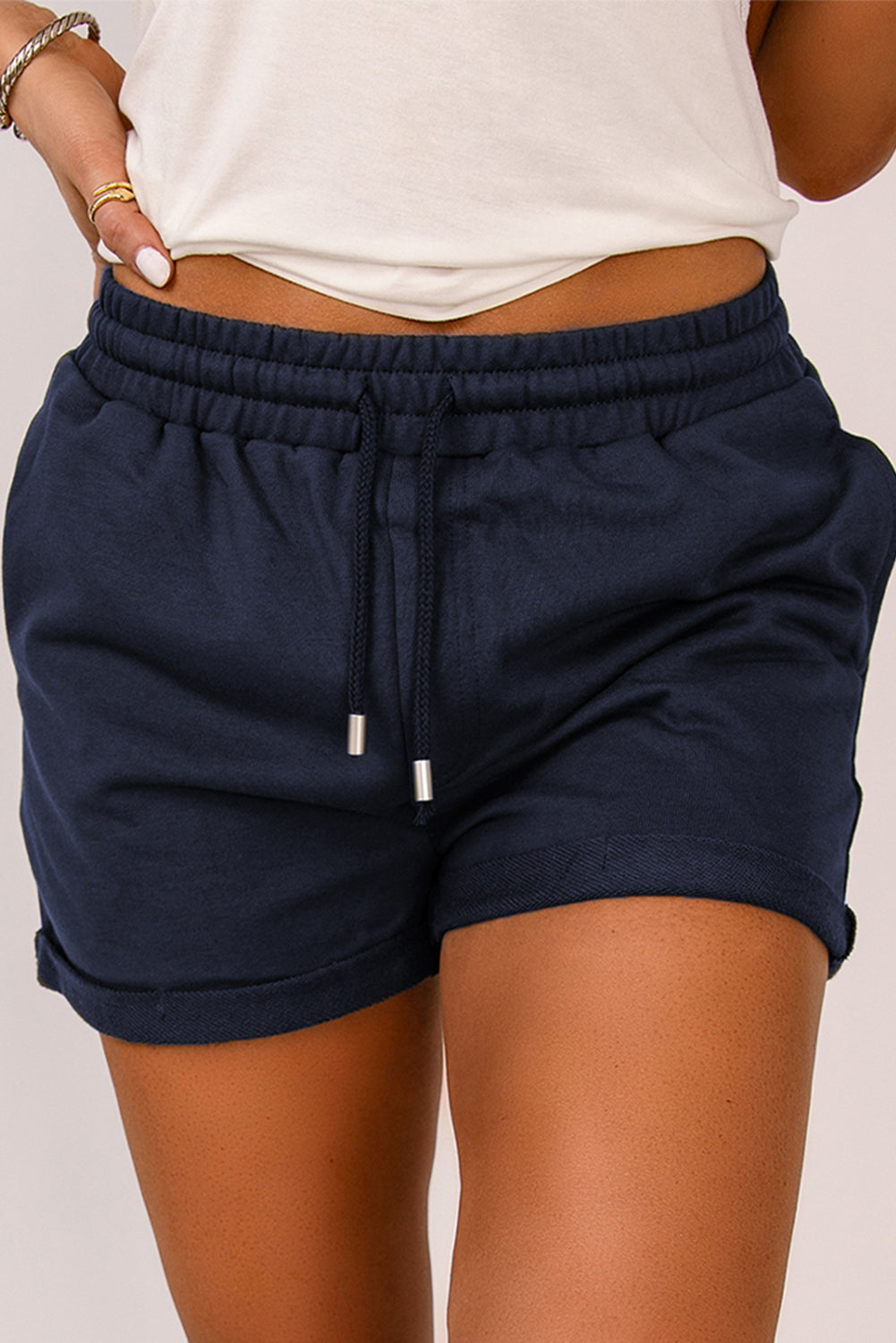 Drawstring Waist Cuffed Shorts-Teresa&#39;s Fashionista LLC