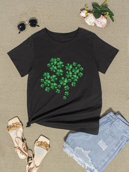 Lucky Clover Round Neck T-Shirt-Teresa&#39;s Fashionista LLC