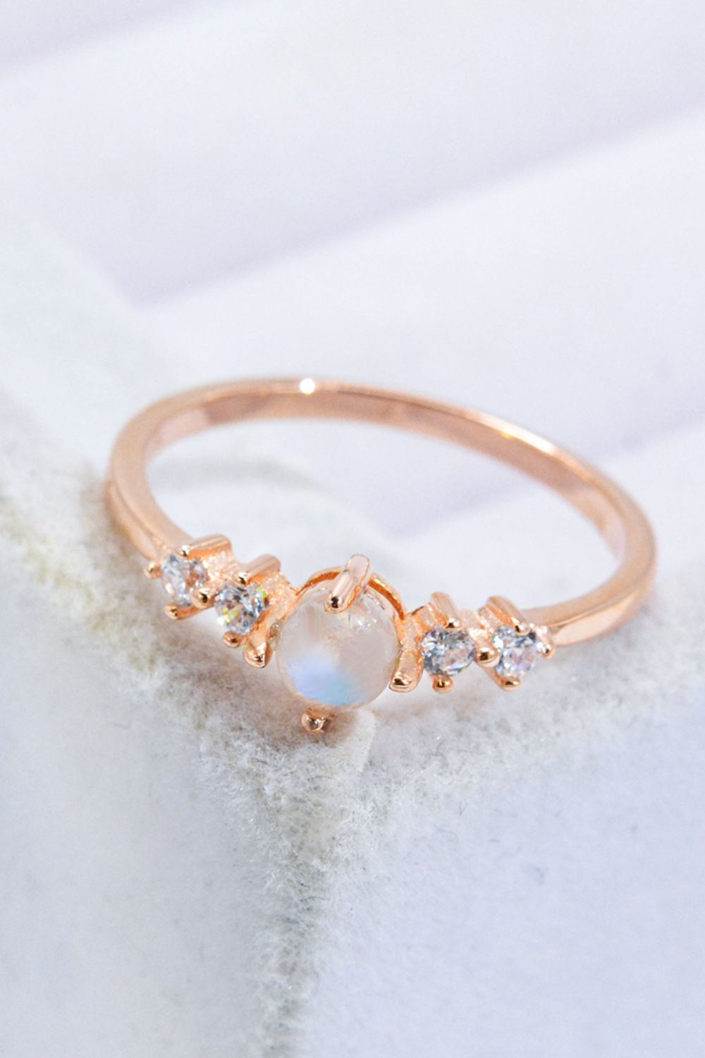 Natural Moonstone and Zircon 18K Rose Gold-Plated Ring-Teresa&#39;s Fashionista LLC