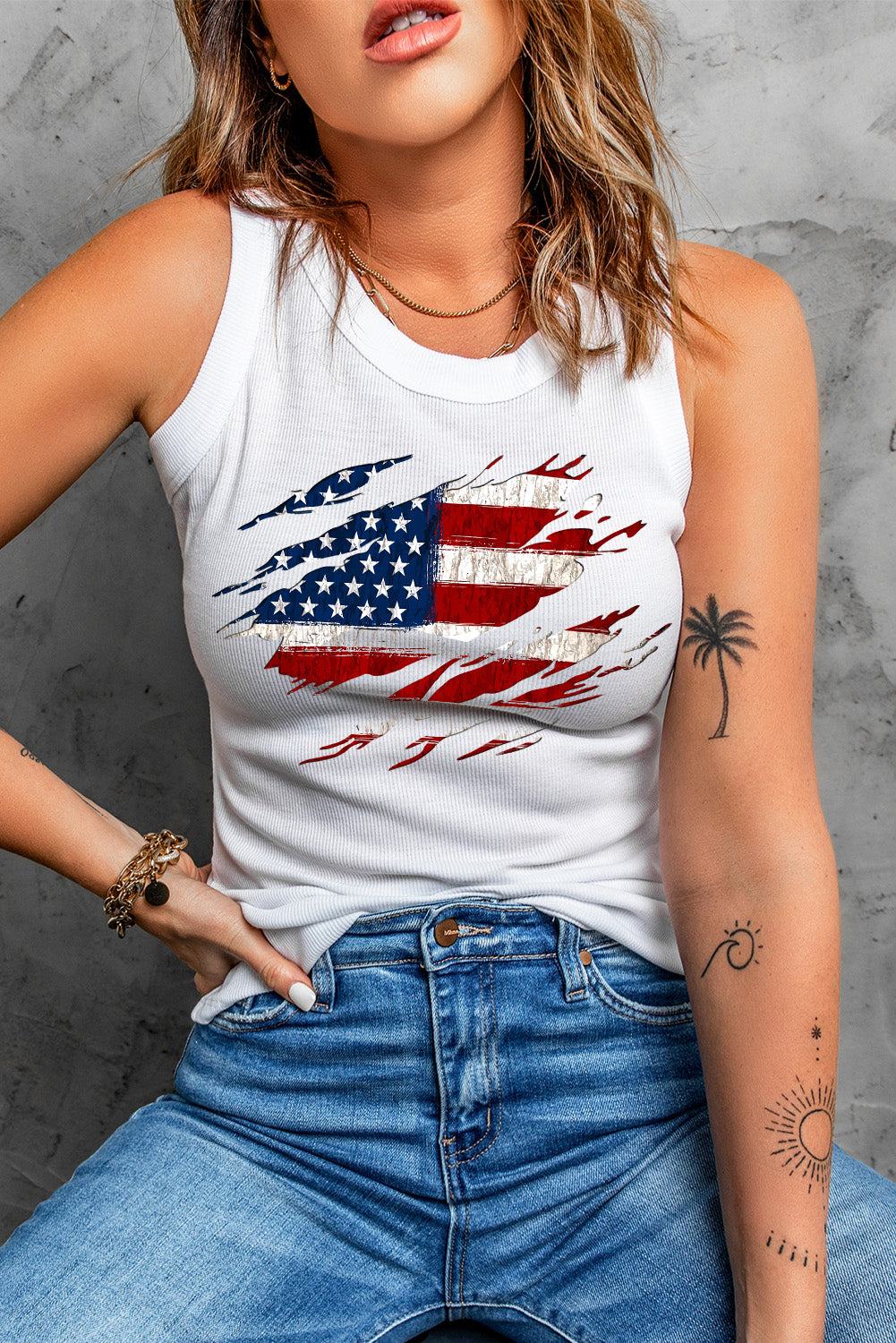 Full Size US Flag Graphic Round Neck Tank-Teresa&#39;s Fashionista LLC