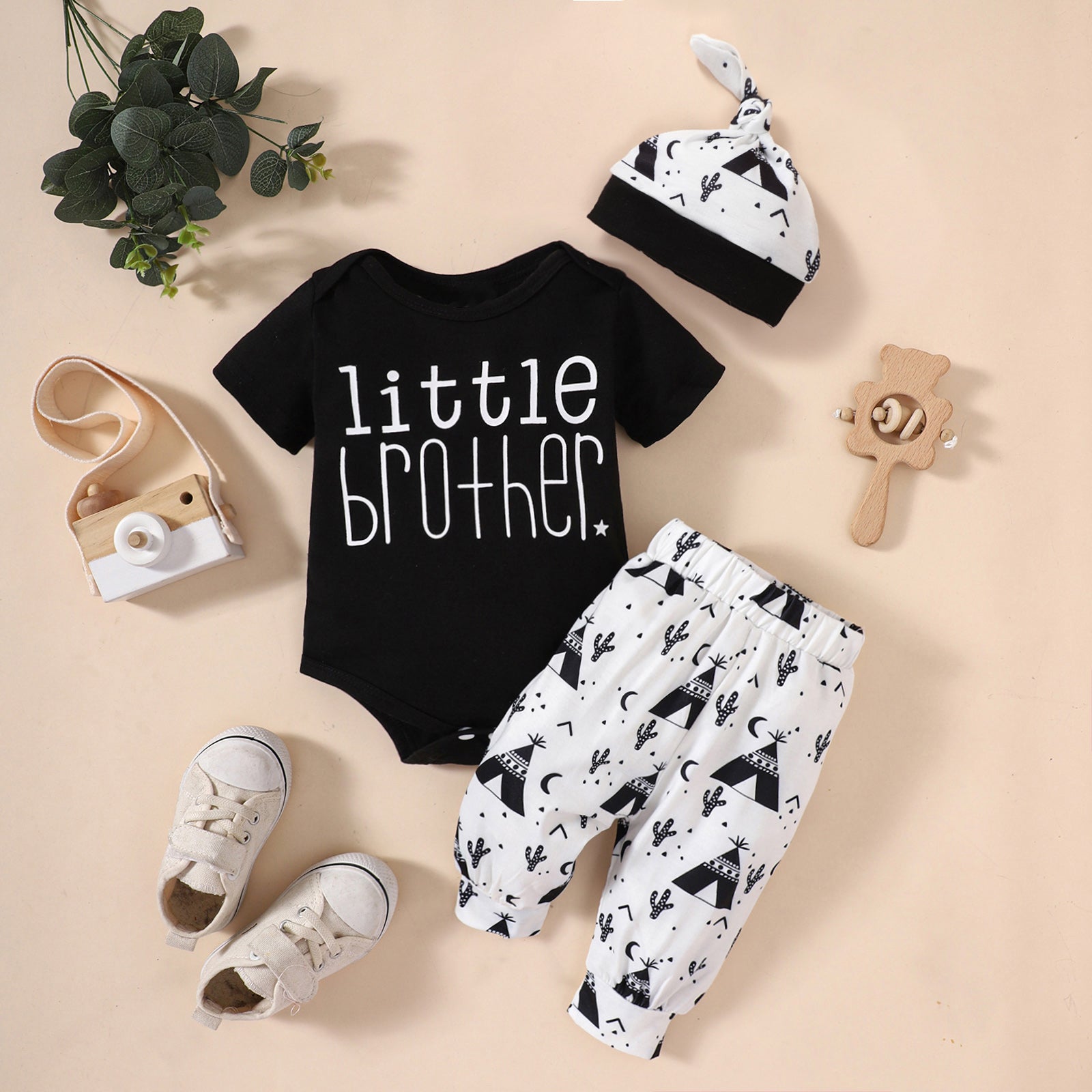 Baby LITTLE BROTHER Graphic Bodysuit and Printed Joggers Set-Teresa&#39;s Fashionista LLC