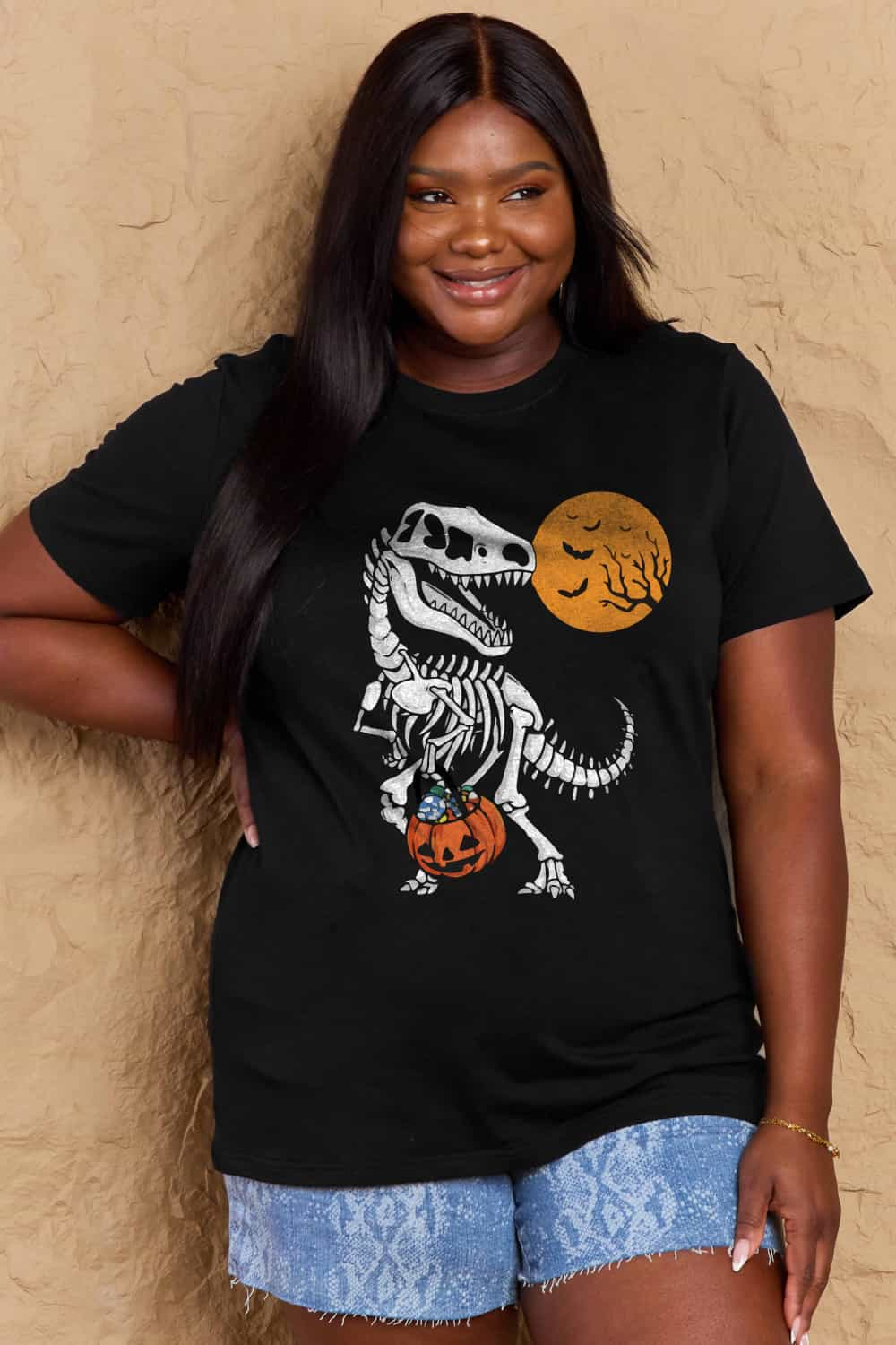 Simply Love Full Size Dinosaur Skeleton Graphic Cotton T-Shirt-Teresa&#39;s Fashionista LLC