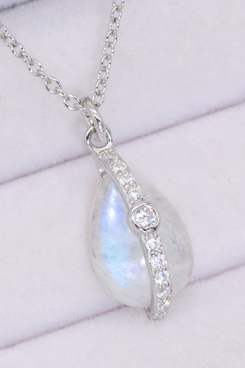 Natural Moonstone and Zircon Pendant Necklace-Teresa&#39;s Fashionista LLC