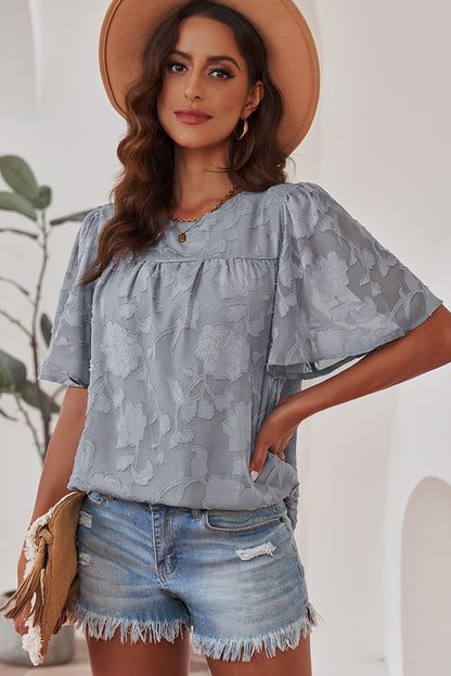 Round Neck Puff Sleeve Blouse-Teresa&#39;s Fashionista LLC