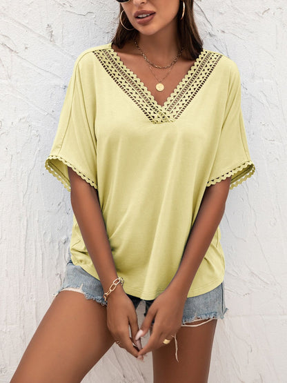 V-Neck Short Sleeve Blouse-Teresa&#39;s Fashionista LLC