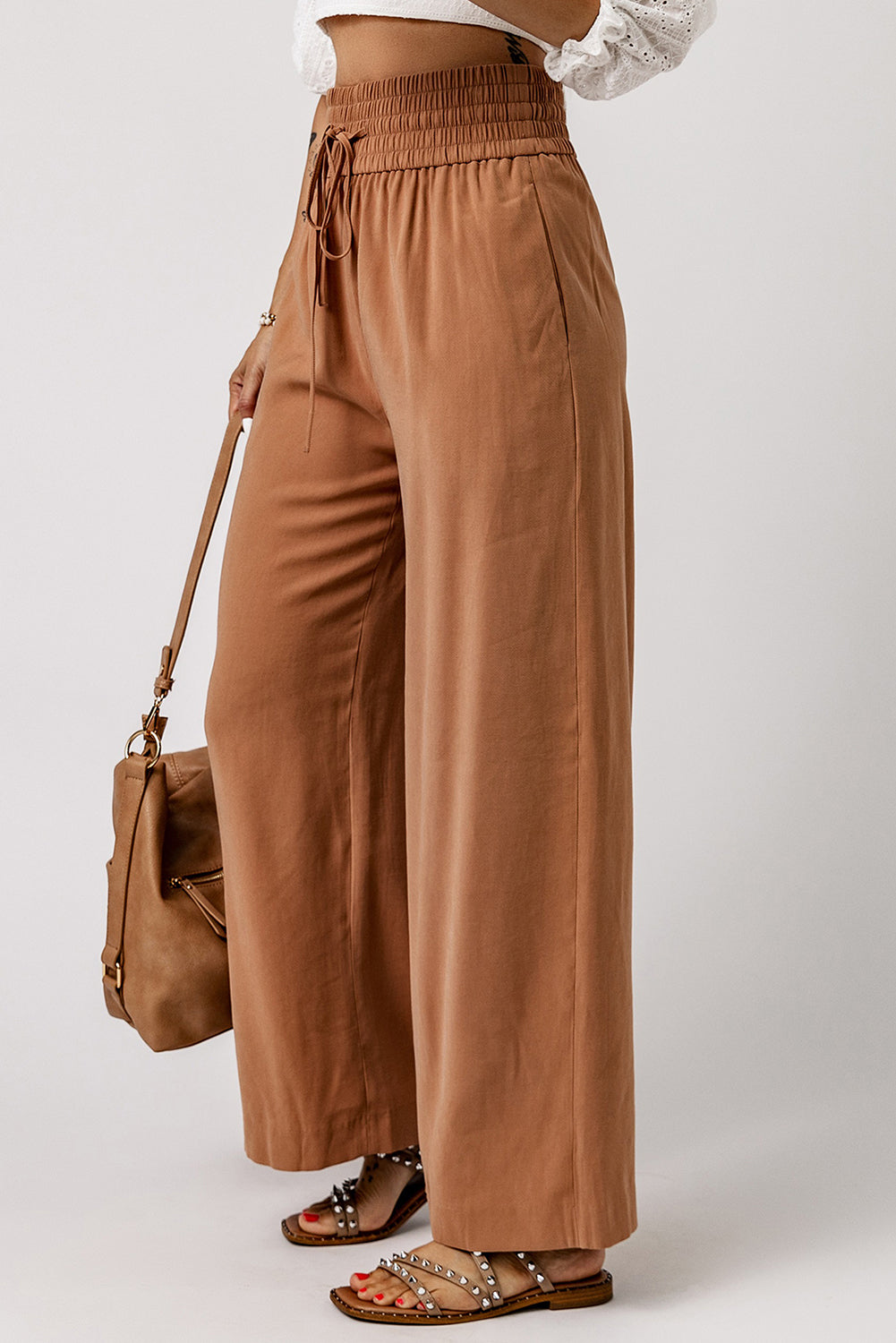 Drawstring Smocked Waist Wide Leg Pants-Teresa&#39;s Fashionista LLC