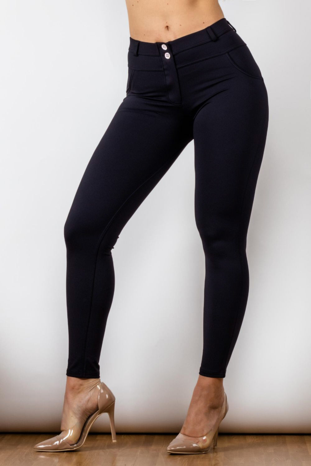 Full Size Contrast Detail Buttoned Leggings-Teresa&#39;s Fashionista LLC