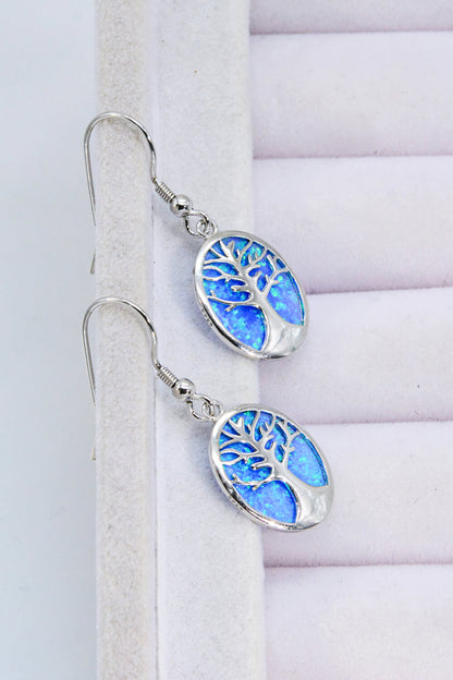 Opal Blue Platinum-Plated Drop Earrings-Teresa&#39;s Fashionista LLC