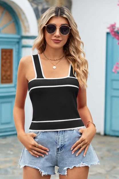 Contrast Square Neck Knit Tank-Teresa&#39;s Fashionista LLC