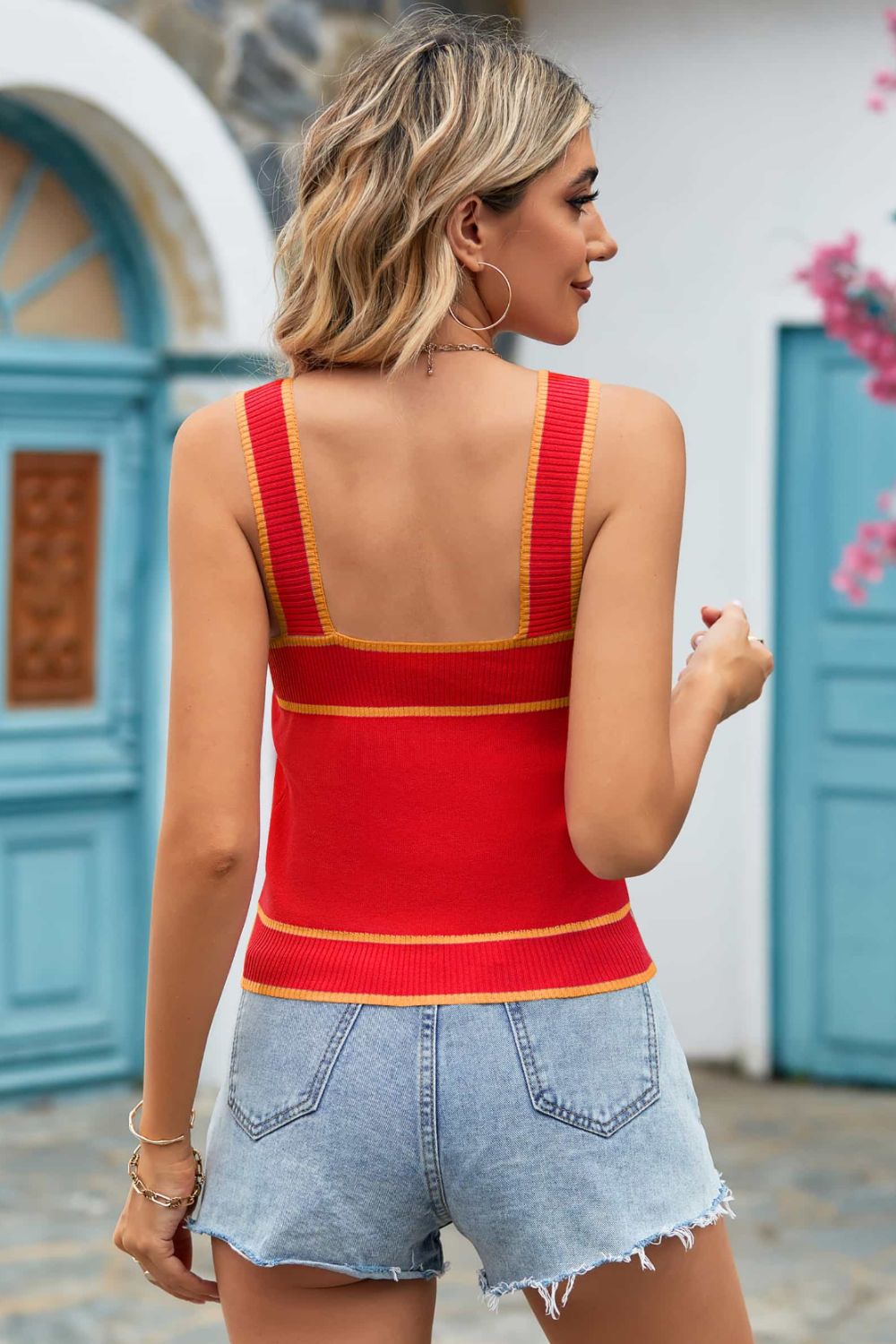 Contrast Square Neck Knit Tank-Teresa&#39;s Fashionista LLC