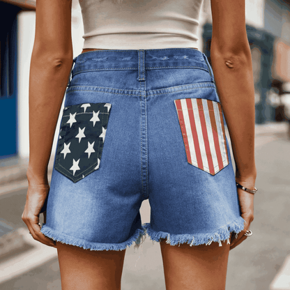 US Flag Distressed Denim Shorts-Teresa&#39;s Fashionista LLC