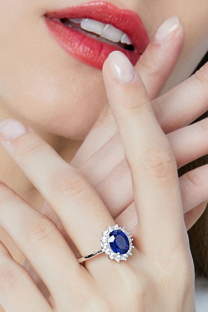 Synthetic Sapphire 925 Sterling Silver Ring-Teresa&#39;s Fashionista LLC