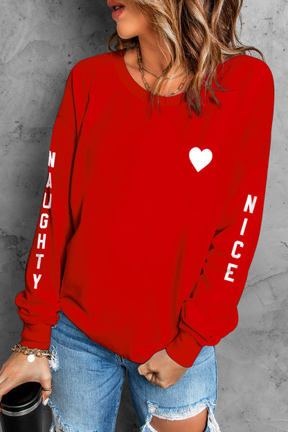 NAUGHTY NICE Heart Graphic Sweatshirt-Teresa&#39;s Fashionista LLC