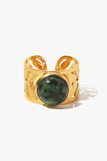 18k Gold Plated Malachite Leaf Ring-Teresa&#39;s Fashionista LLC