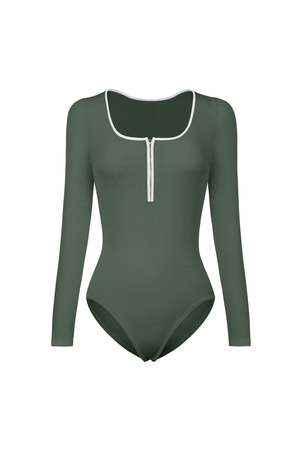 Contrast Trim Ribbed Long Sleeve Bodysuit-Teresa&#39;s Fashionista LLC