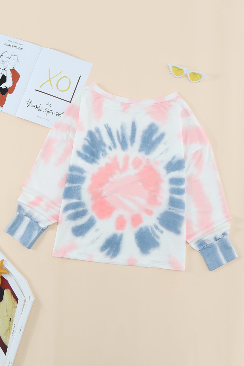 Tie-Dye Boat Neck Batwing Sleeve Tee-Teresa&#39;s Fashionista LLC