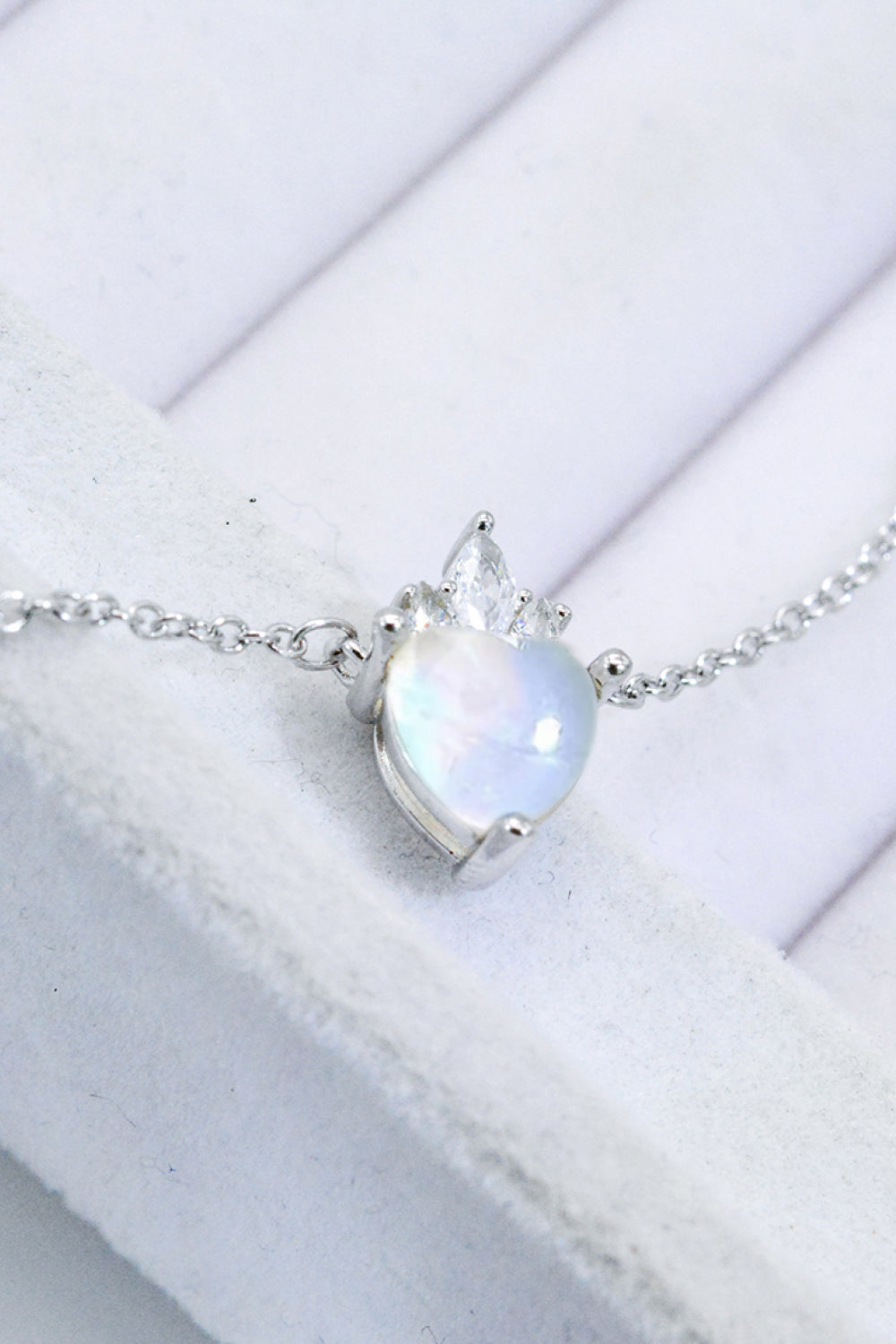 925 Sterling Silver Moonstone Heart Pendant Necklace-Teresa&#39;s Fashionista LLC