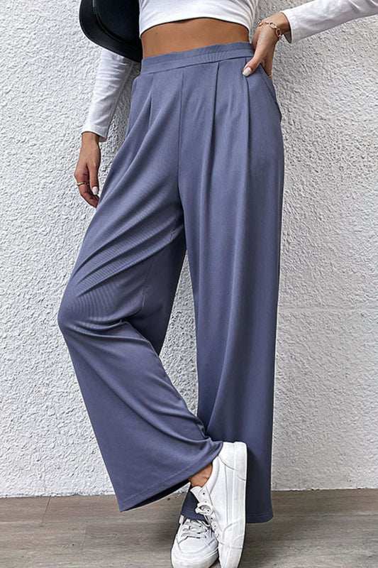 Pleated Detail Wide-Leg Pants with Pockets-Teresa&#39;s Fashionista LLC