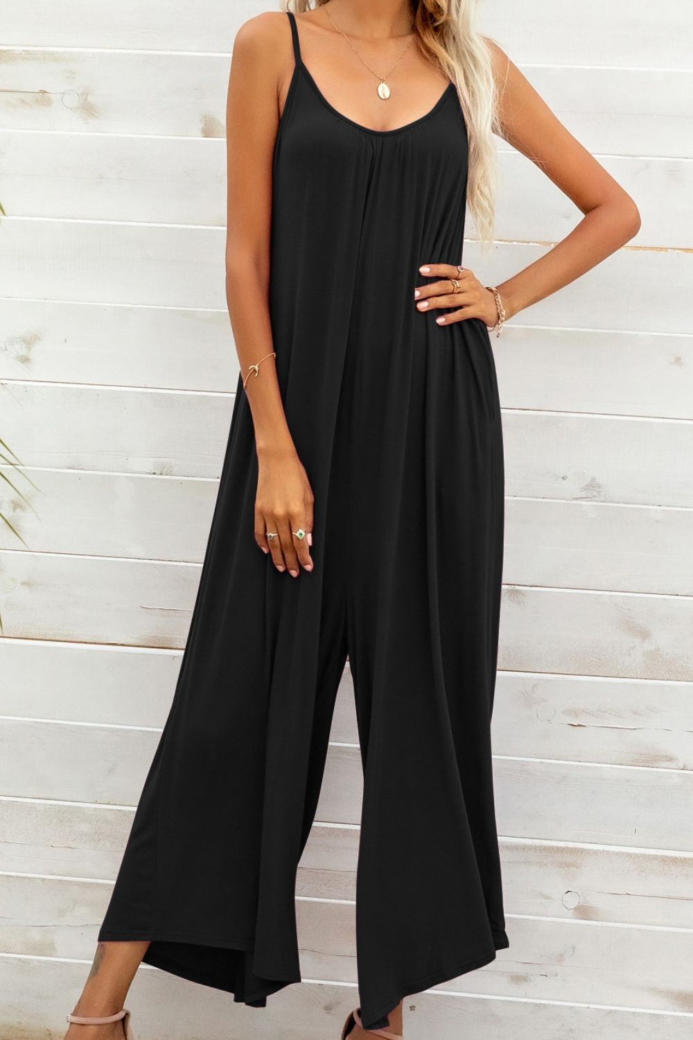 Spaghetti Strap Scoop Neck Jumpsuit-Teresa&#39;s Fashionista LLC