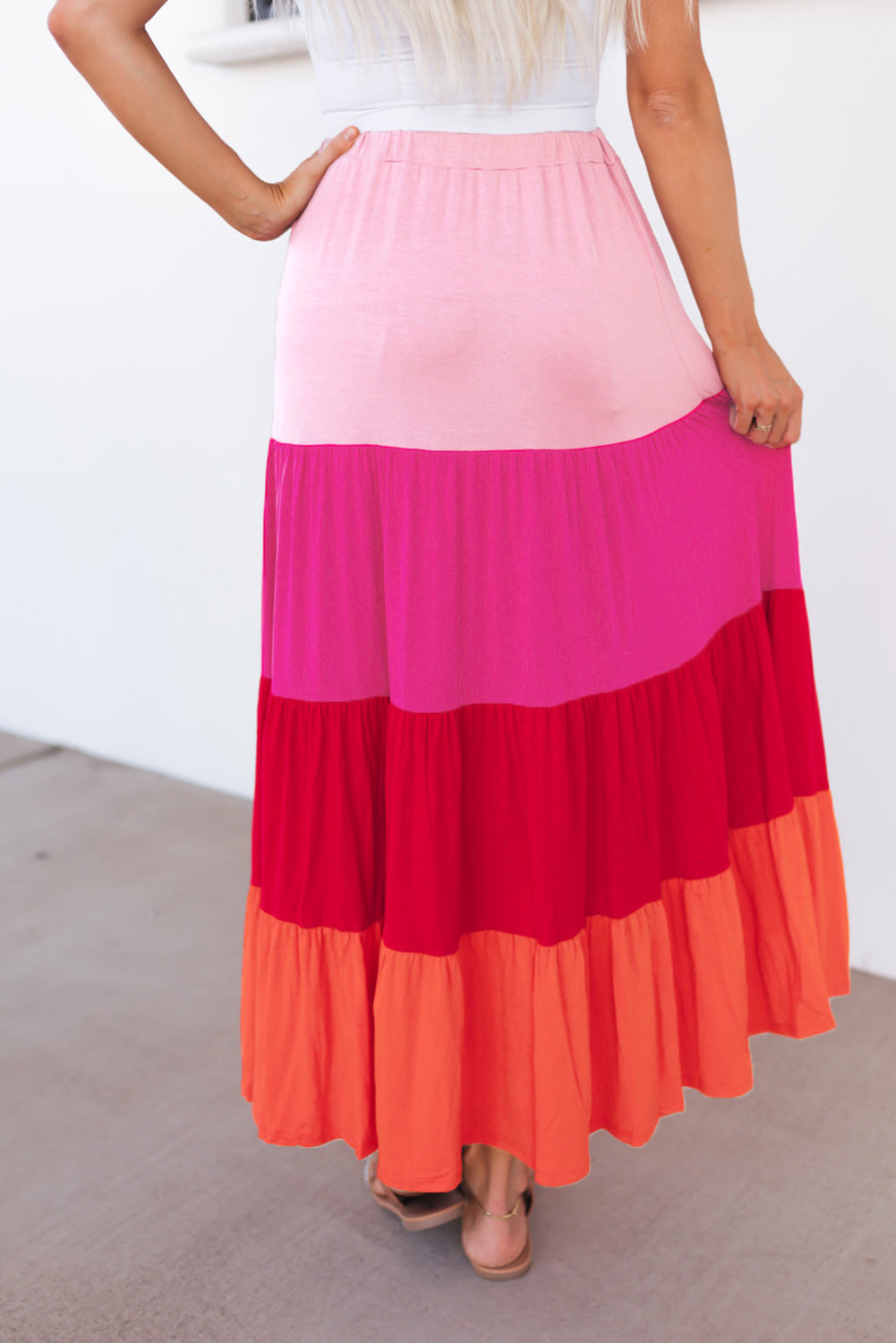 Color Block Tiered Maxi Skirt-Teresa&#39;s Fashionista LLC