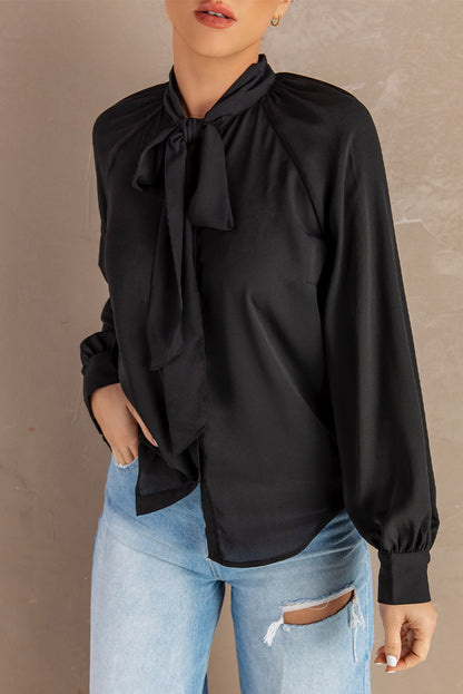 Tie Neck Strappy Back Shirt-Teresa&#39;s Fashionista LLC