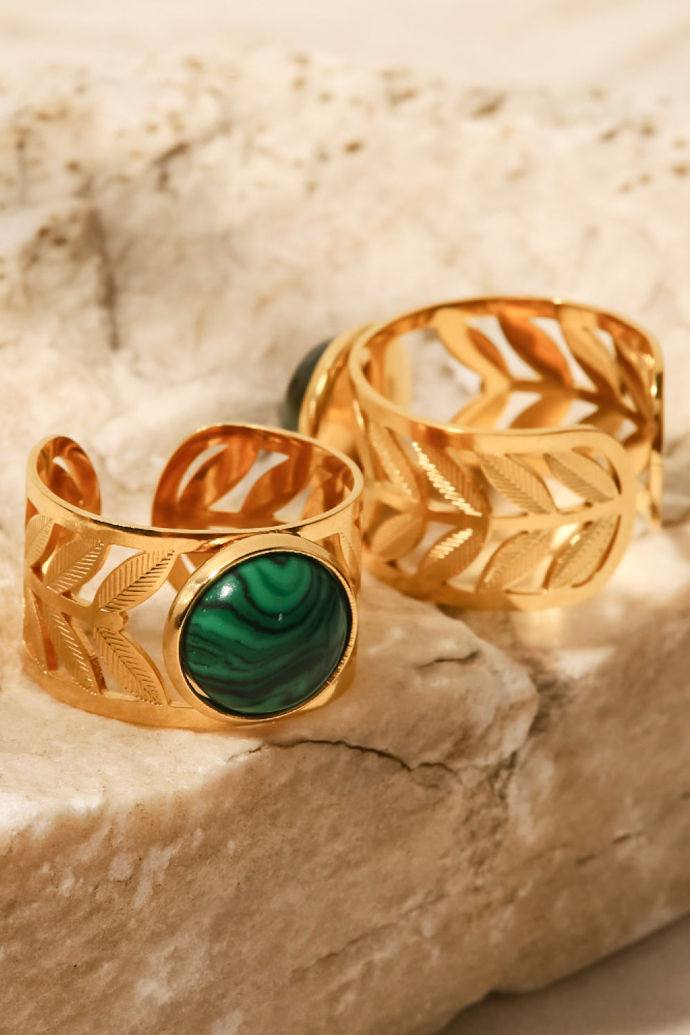 18k Gold Plated Malachite Leaf Ring-Teresa&#39;s Fashionista LLC